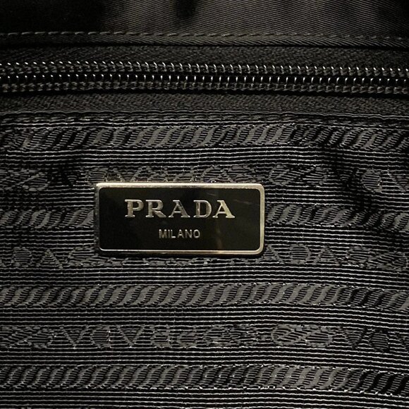 Auth PRADA Logo Jacquard 2VD769 Black Nylon Leather Shoulder Bag - Picture 6 of 16